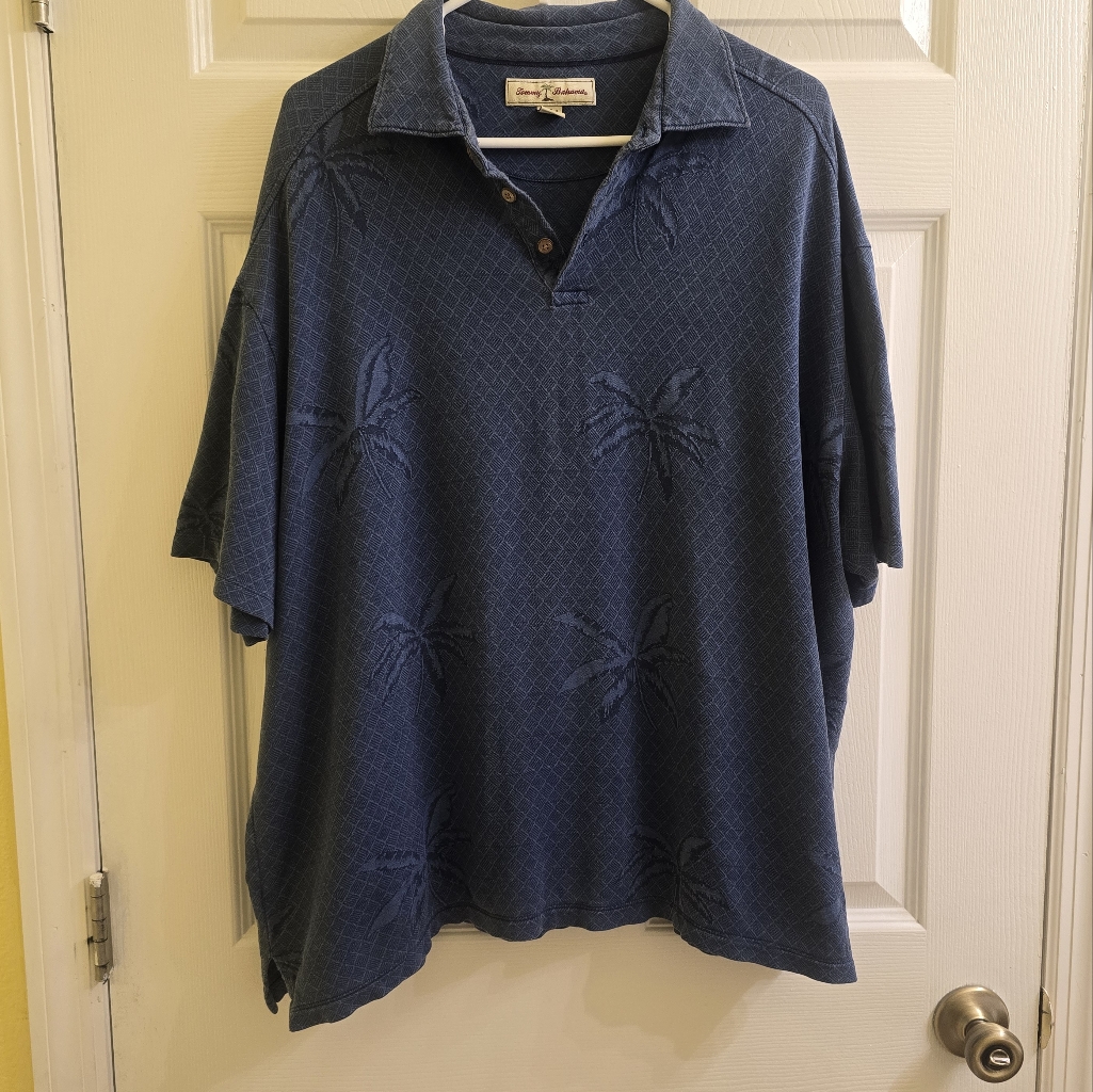 Mens Tommy Bahama Xxl Blue Palm Tree Polo Vintage PreOwned